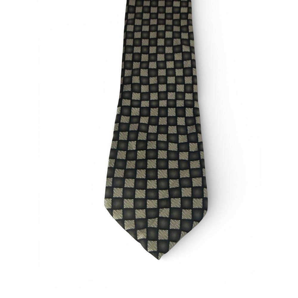 Kielburne & Finch 100% Silk Geometric Checkered Tie Black Taupe Handmade Necktie
